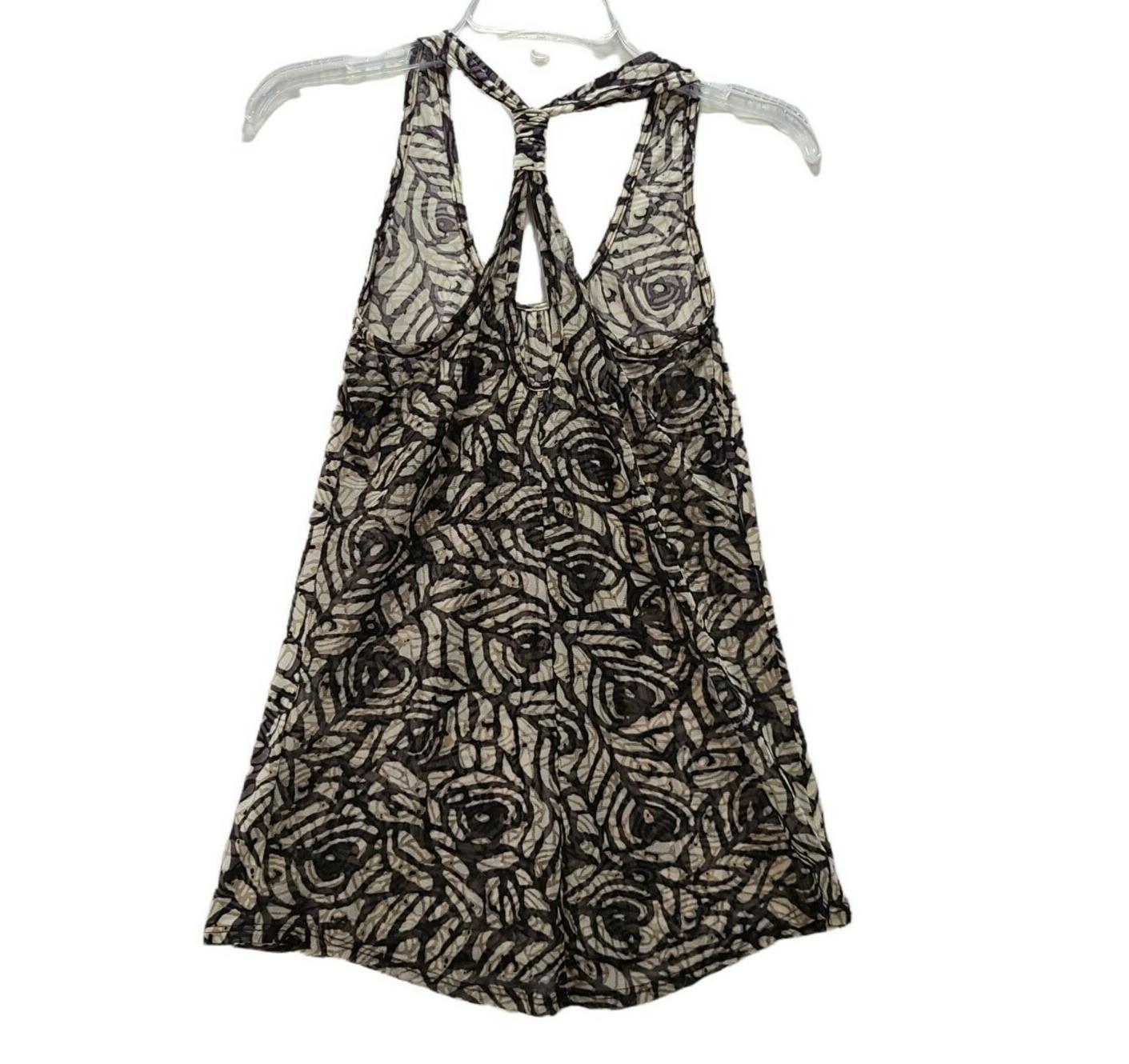 Mind Code Womens Racerback Tank Top Activewear Mesh Back Tan Taupe Swirl Size S