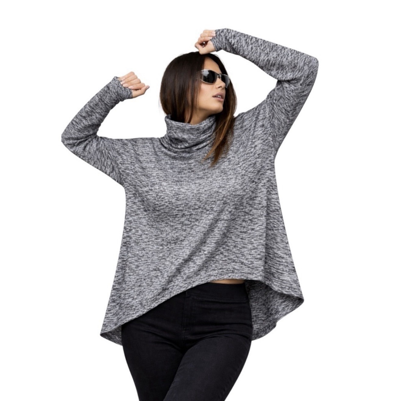 Calvin Klein Performance Top Gray Marled Knit | Womens XL | High Low Trapeze