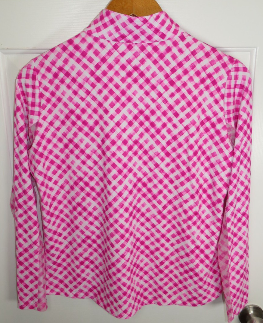Ibkul 1/4 Zip Icefil Performance Vented Top Hot Pink/White Gingham Size LG