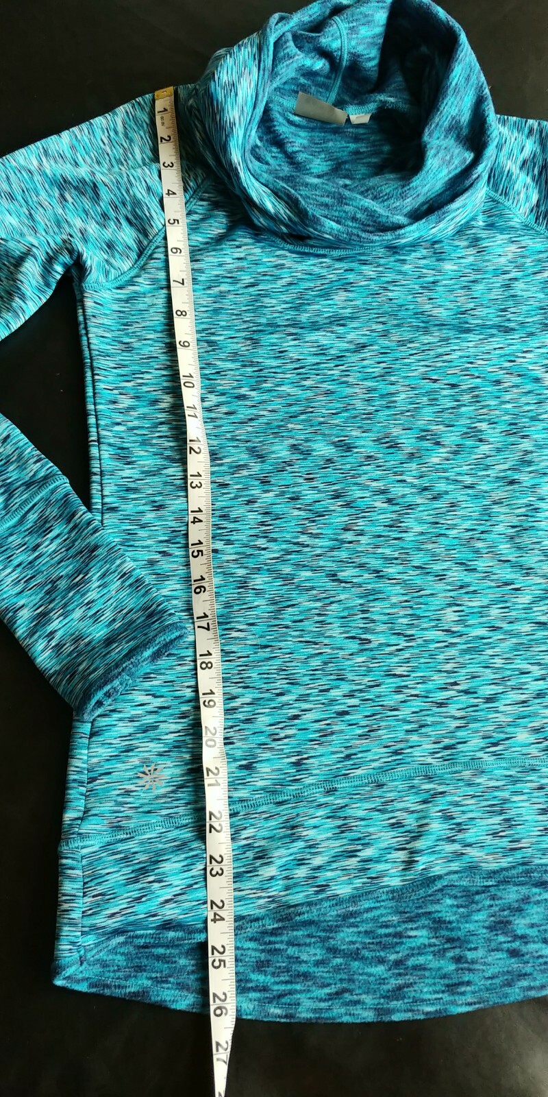 ATHLETA Space Dye Tranquility Pullover Cowl Neck Fleece Line Sz XXS Geode Blue