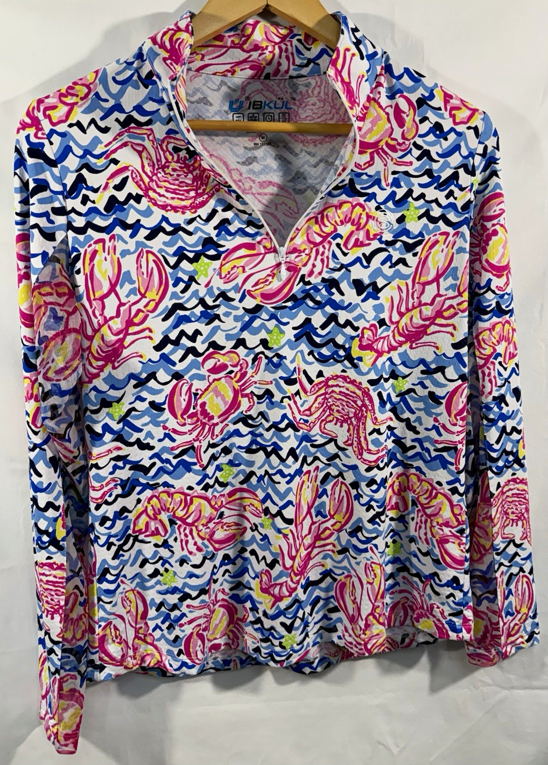 IBKUL 1/4 Zip Mock Neck Long Sleeve UPF 50+ Golf Pullover L Pink White