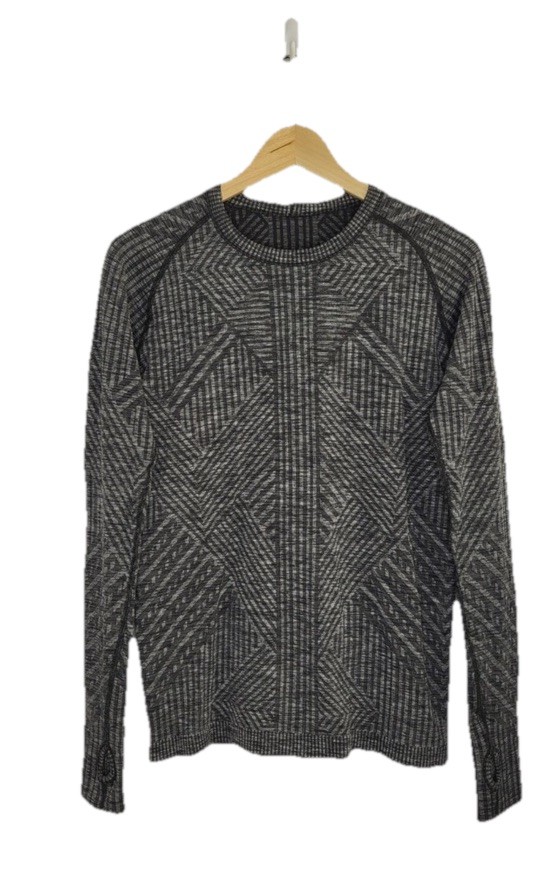 LULULEMON Rest Less Pullover Top Women Sz 4 Heathered Black Long Sleeve Ribbed