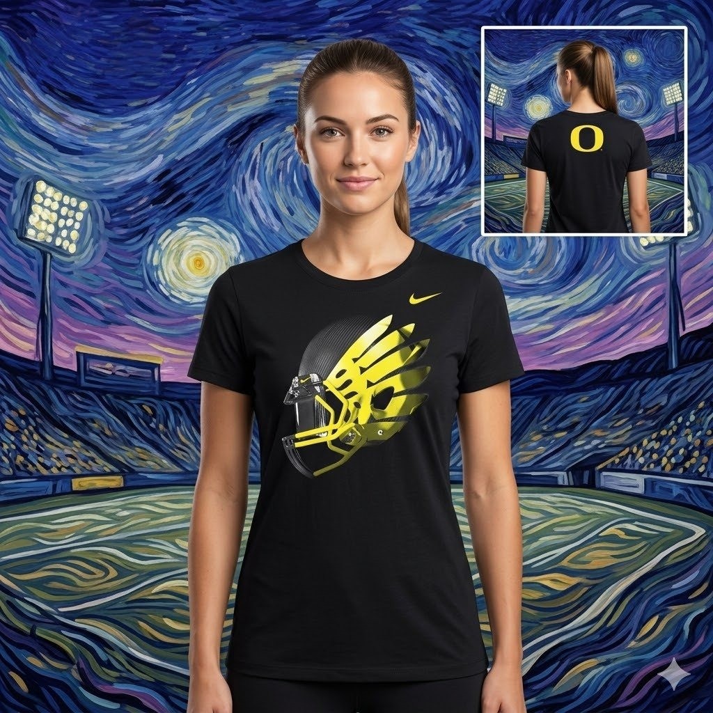 Nike Oregon Ducks Womens Slim Fit Graphic T-Shirt Black Yellow Size M RN56323