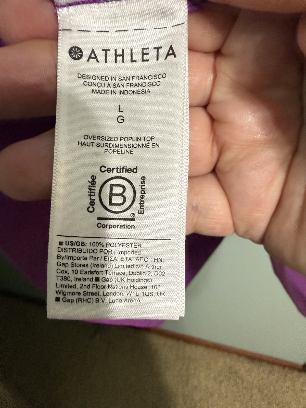 Athleta Oversized Poplin Full Zip Button-Up Women’s L Purple