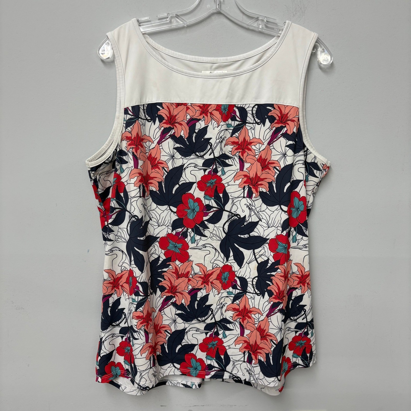Columbia Womens XL Floral Heron Print Sleeveless Active Tank Top Back Vent Gorp