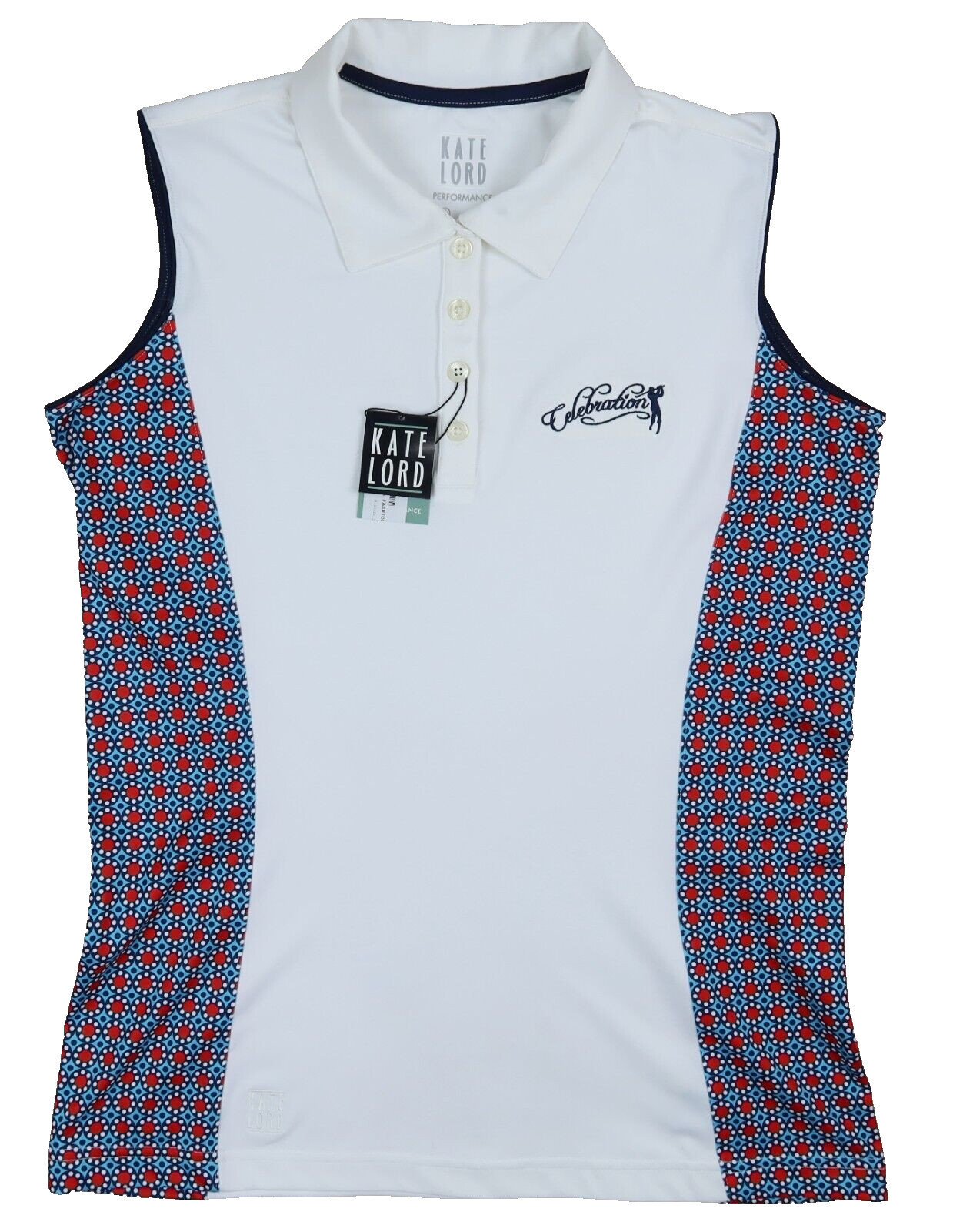 NEW! Kate Lord Celebration FL Golf Club Sleeveless Polo White Blue Red MEDIUM