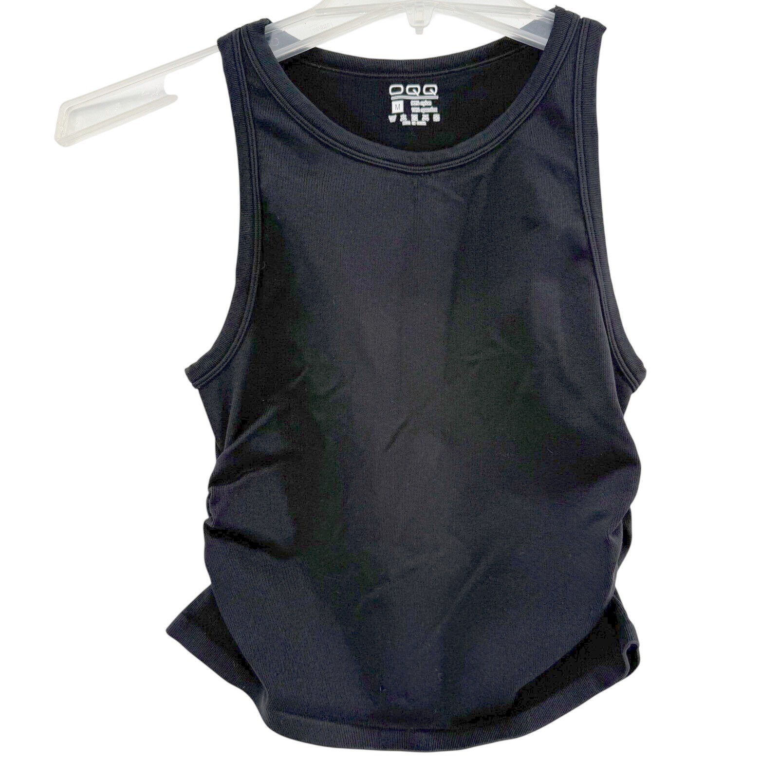 OQQ Black Ruched Athletic Tank Top Women’s Size M Nylon Spandex Workout Gym