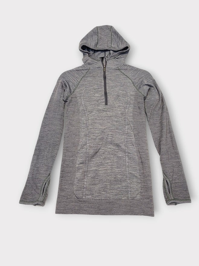 Lululemon Swiftly Tech Wool Pullover Black Gray Size 6 Seamless Thumbholes Gym
