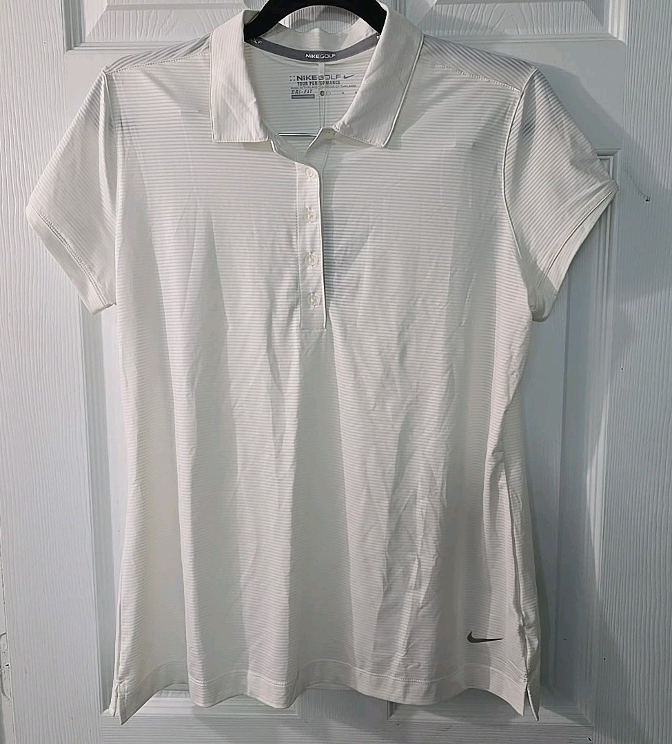 Nike Golf Tour Performance Dri-Fit Women’s Striped Ivory Polo Collared Size L