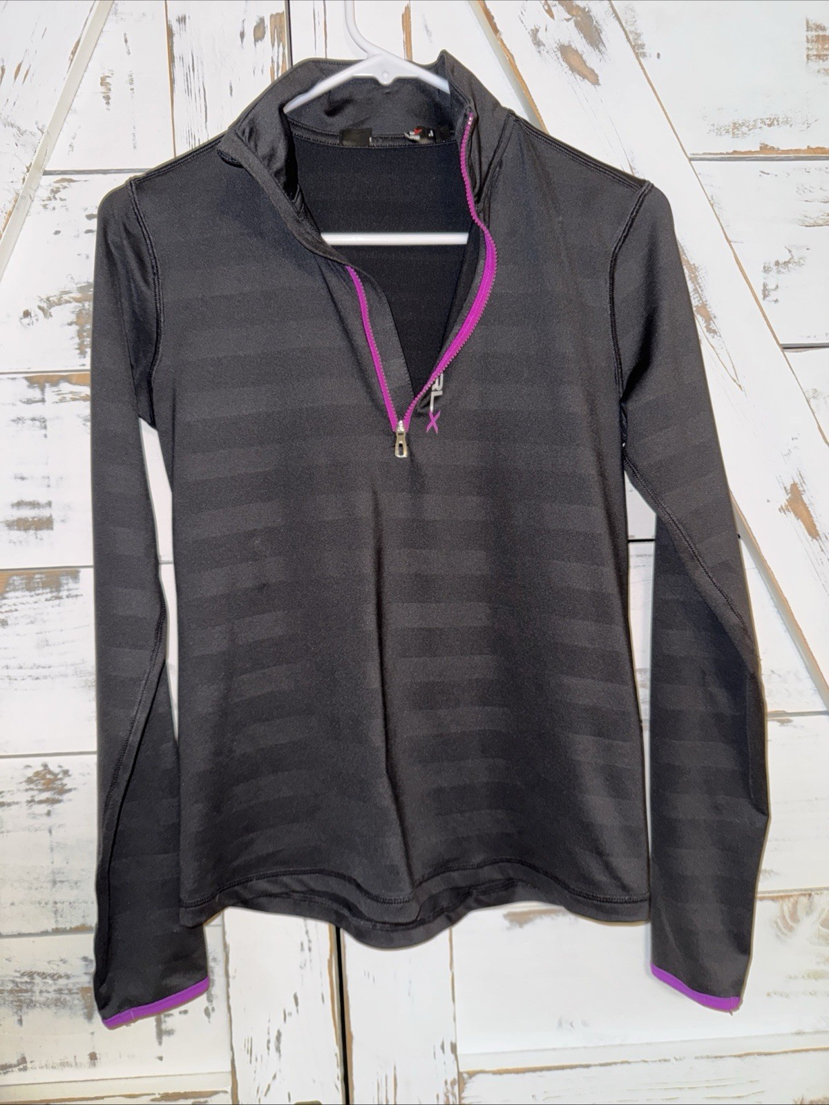 Ralph Lauren Womens Performance 1/4 Zip Black Purple UPF Golf Shirt Size Small