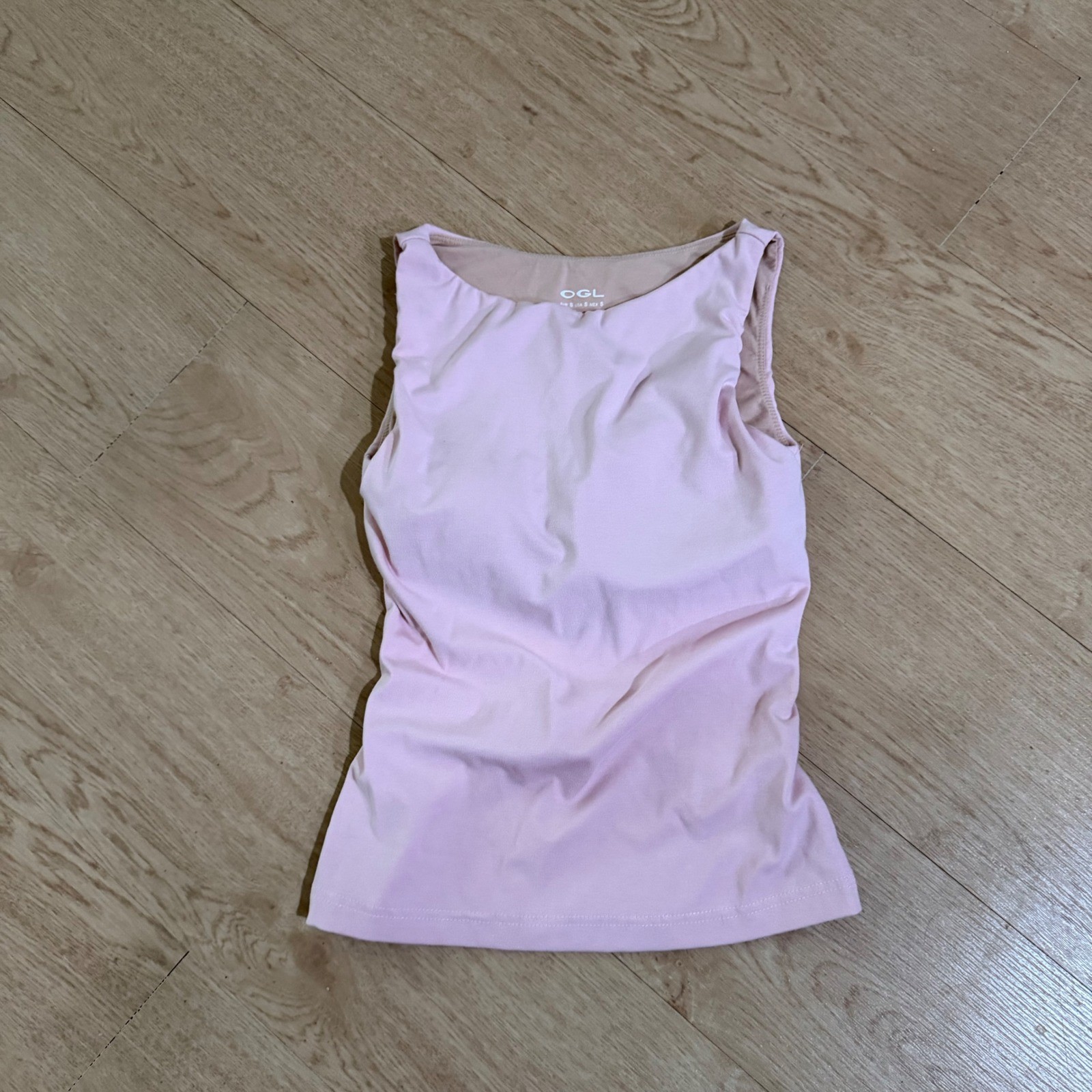 OGL Pink Boat Neck Tank Top Built-in Bra Removable Pads Small Sleeveless Shirt