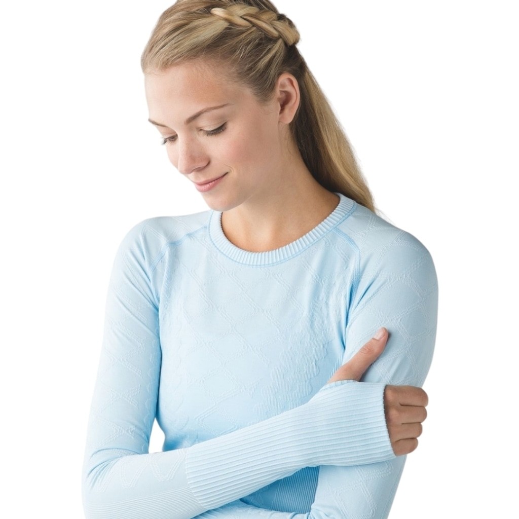 Lululemon Restless Pullover – Seamless Winter Blue Run Top Sz 4 Cable Knit Look