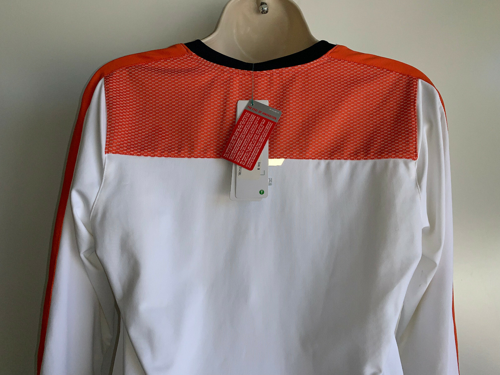 NWT TAIL TECH Performance V-Neck White Orange/Navy Long Sleeve Top ~SMALL