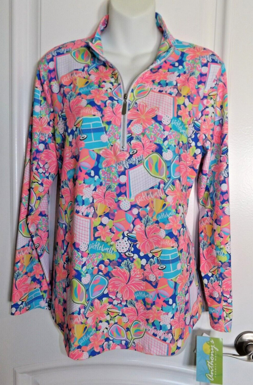 Pickleball & Martinis Long Sleeve Zip Mock from Anthony’s Resort Wear Small NWT