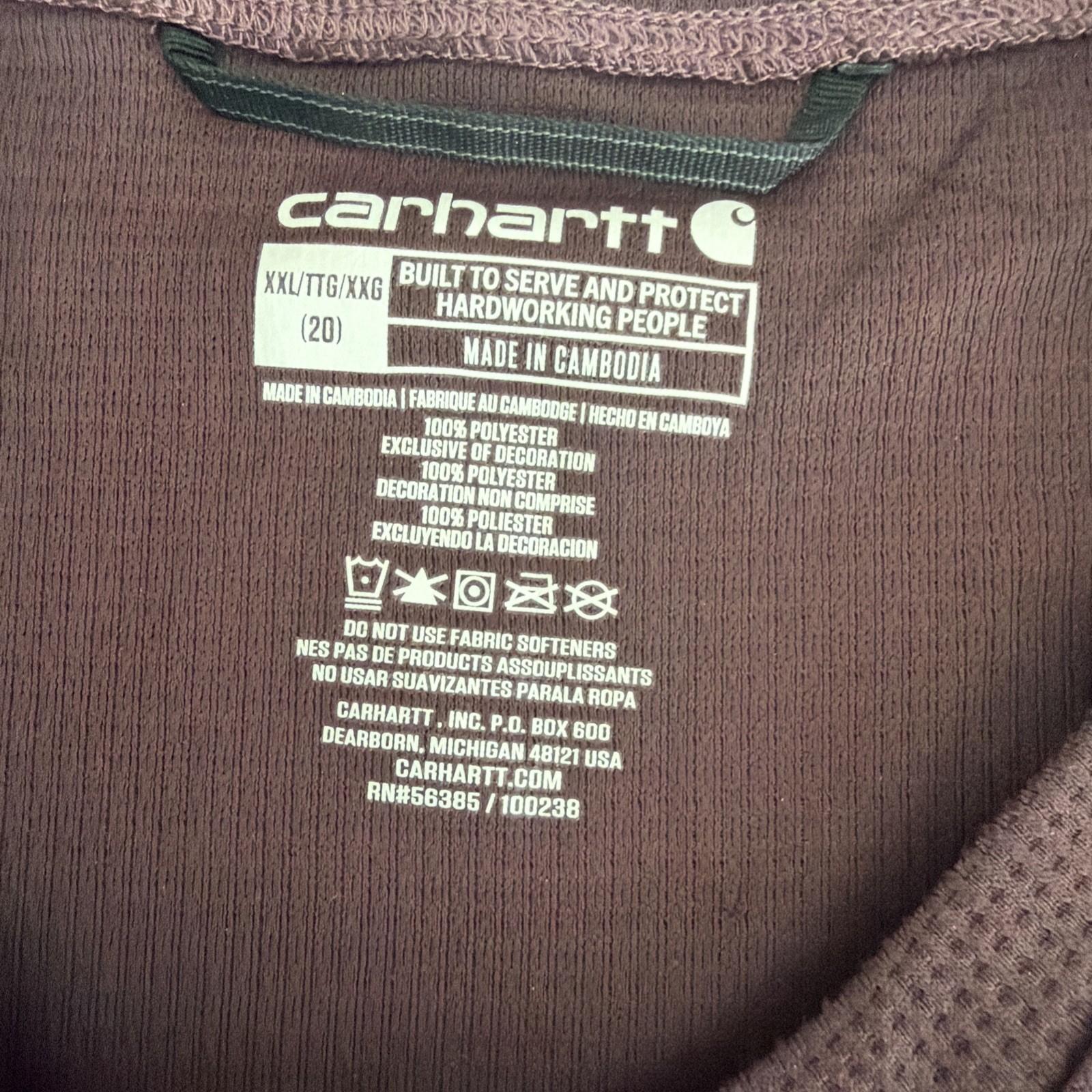 Carhartt Force Waffle Thermal Base Layer Women’s XXL Burgundy Crewneck Shirt