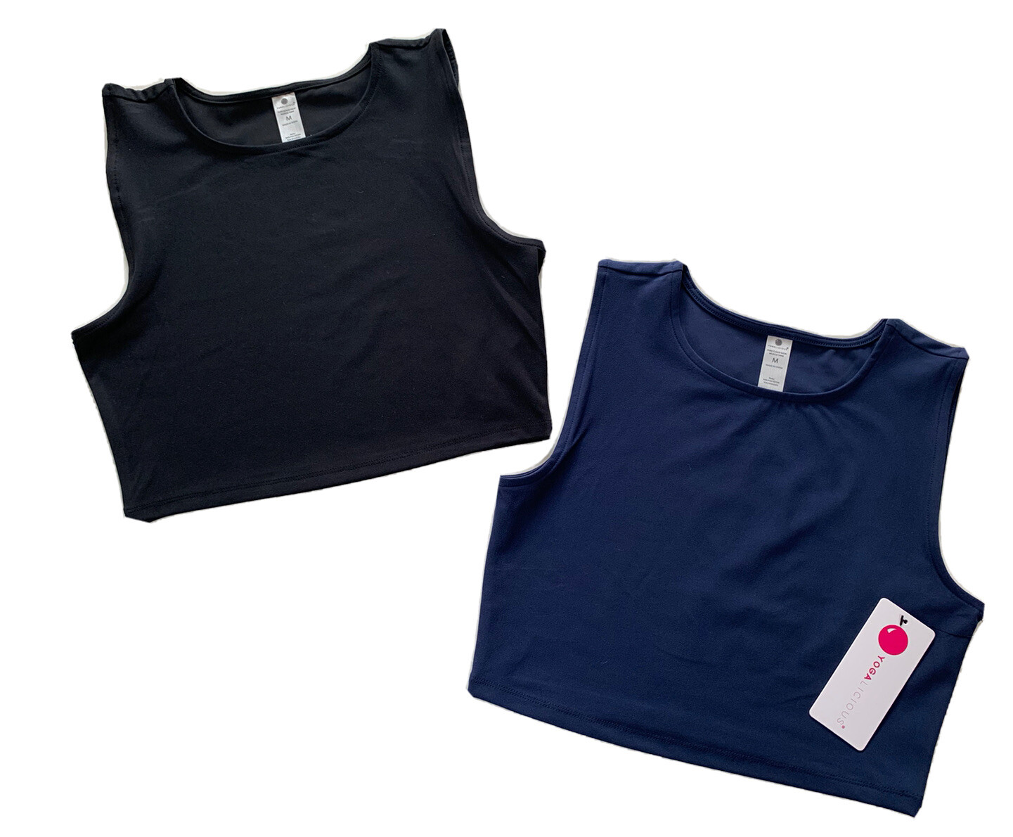 Yogalicious Women’s 2 Pack Nicki Pure Cloud Muscle Cropped Tank Top Navy Black