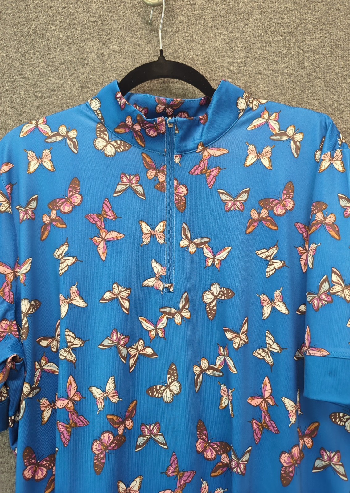 Perry Ellis Womens XL Butterfly Print Golf Polo Shirt Opti Dri Performance Top