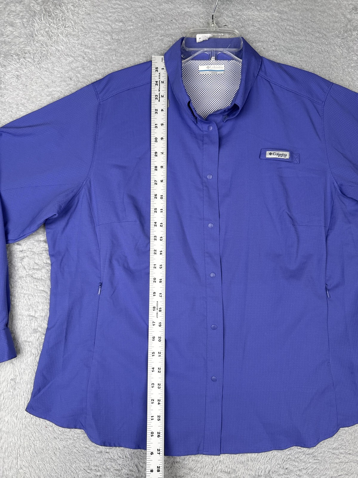 Columbia Shirt Women 1X Blue Long Sleeve Snap PFG Omni-Shade Fishing Hiking Vent