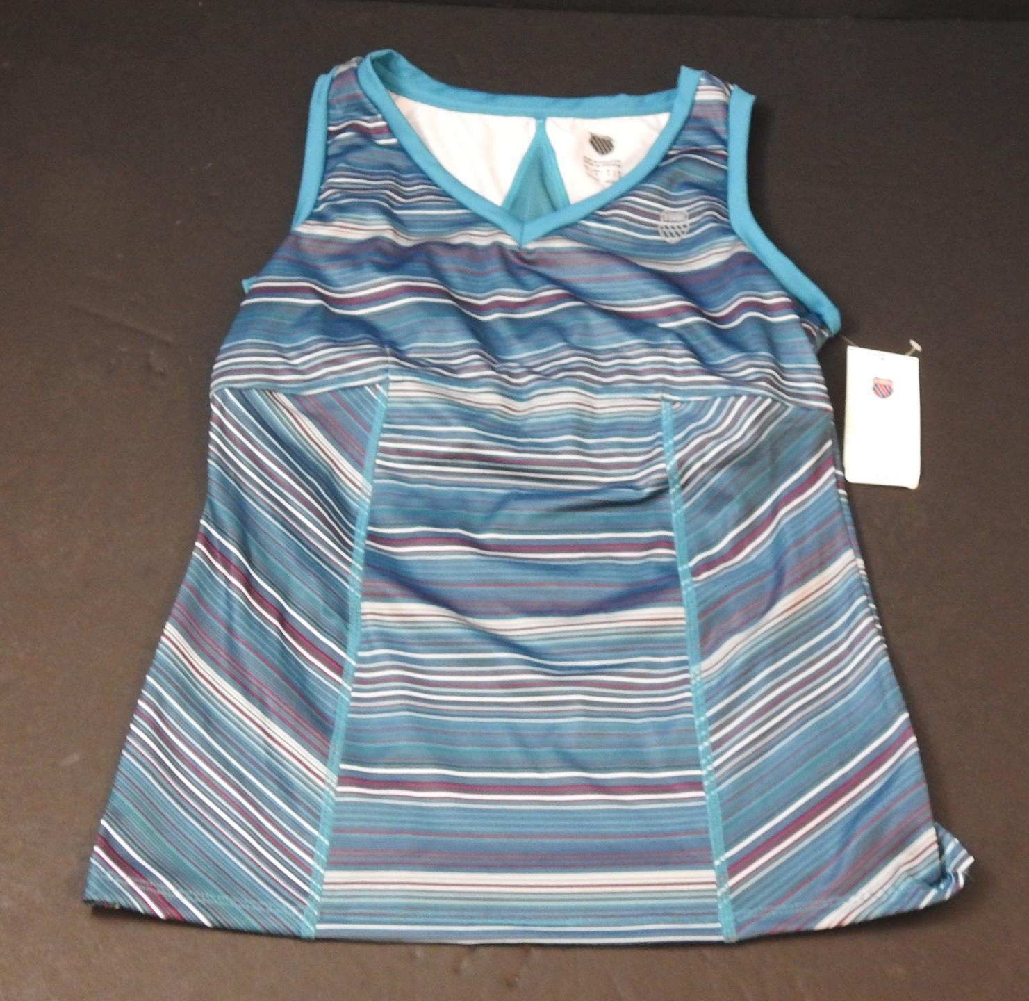 New K-Swiss Mosaic Multi Stripe Blue Trim V-Panel Tank UV Protect Small R12