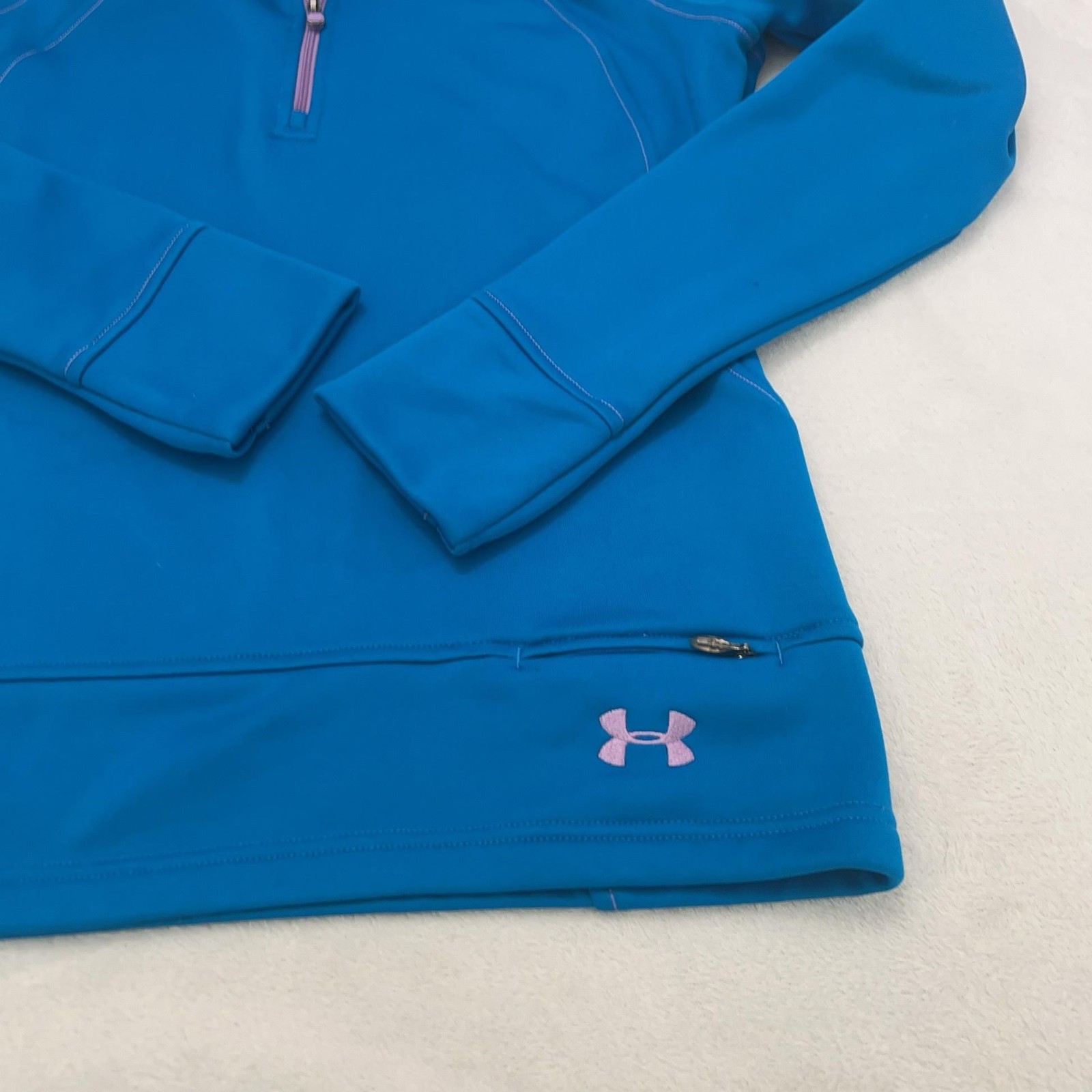 Under Armour ColdGear Pullover Womens Medium Blue 1/4 Zip Fleece Thumbholes