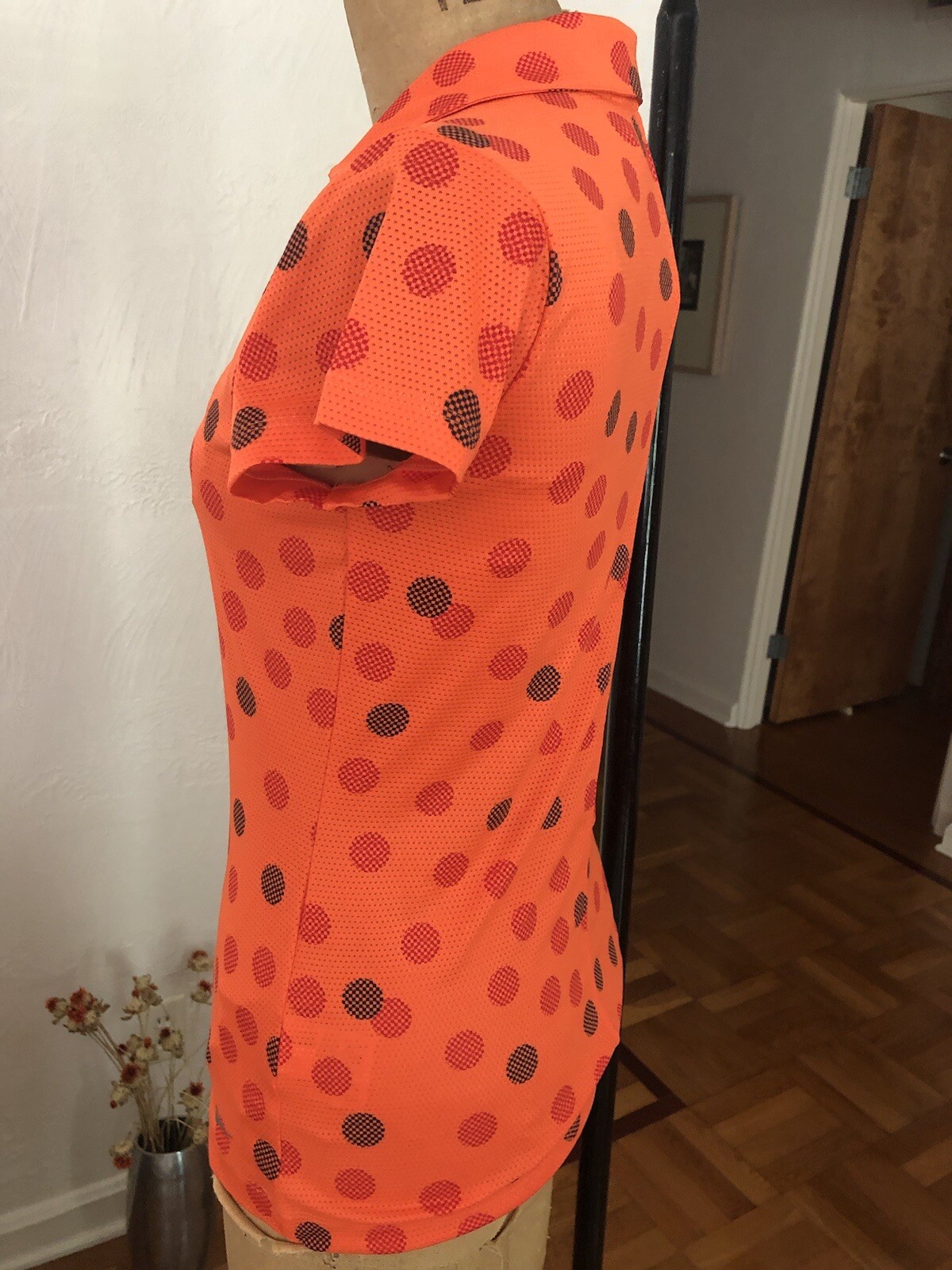 NIKE Golf Tour Performance DRI-FIT Orange Large Pixel Polka Dot S/S Top XS NWT