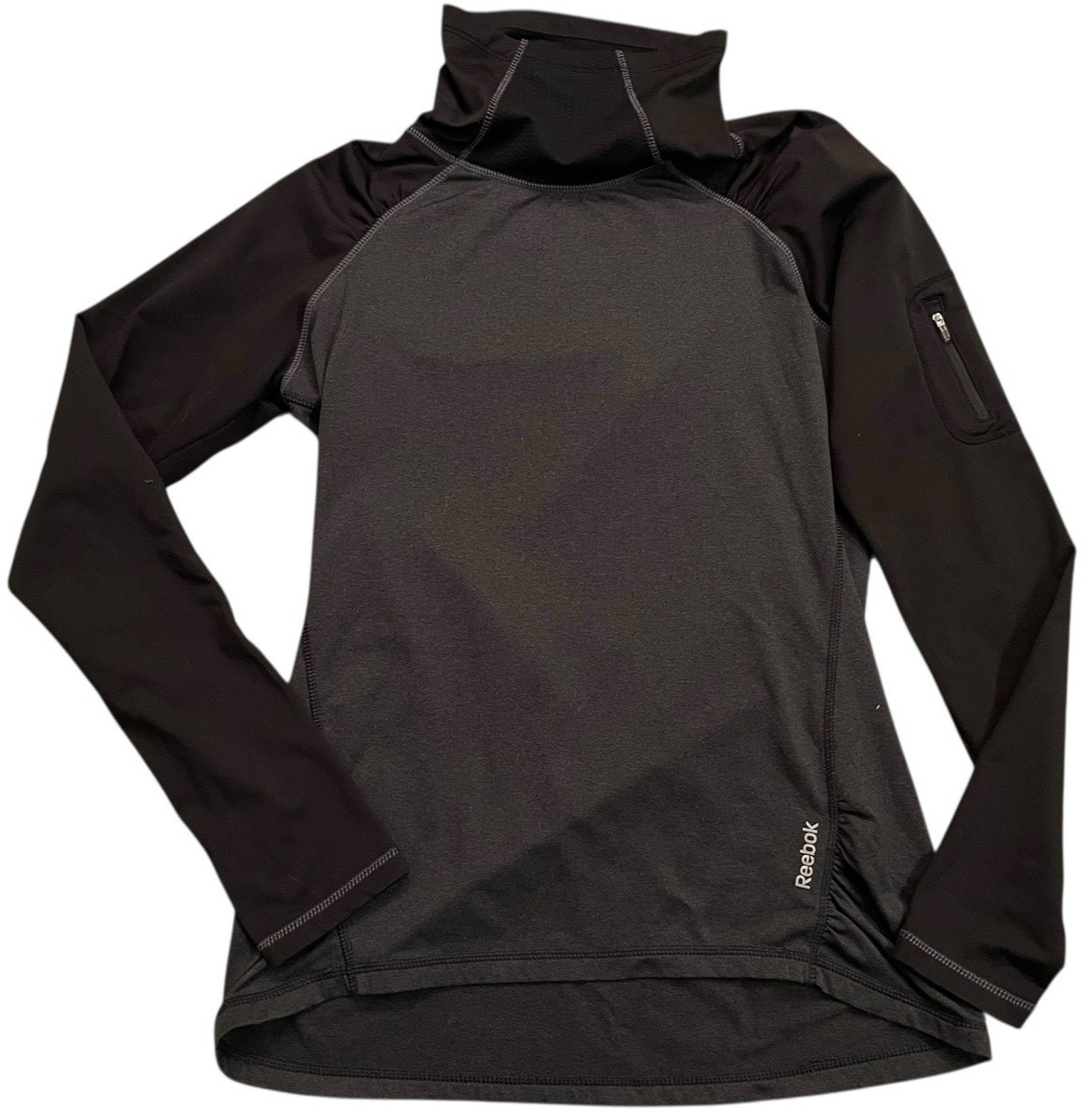 REEBOK Active Stretch Fit Gray Black Reflective Mock Neck Shirt Top womens Large