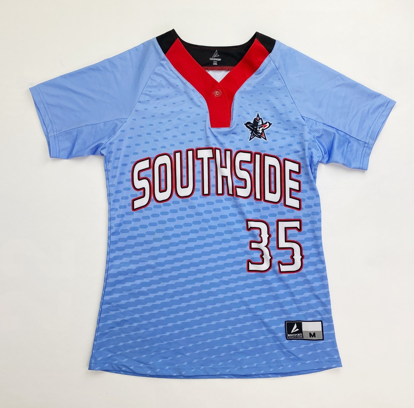 Southside Mavericks HS 1 Button Softball Henley Womens M Blue Short Sleeve Shirt
