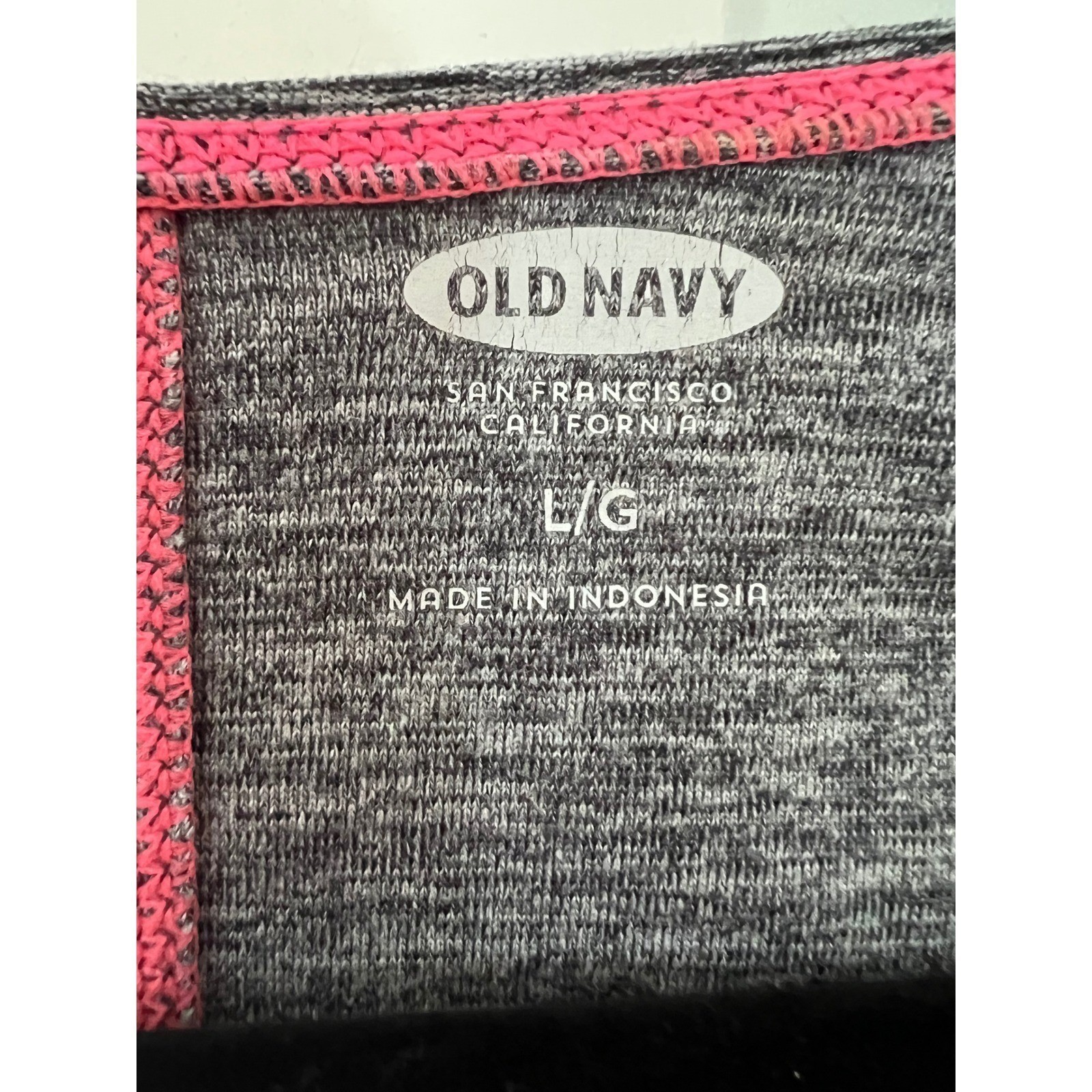 Old Navy Active Womens Gray Space Dye Racerback Tank Top Pink Trim Large