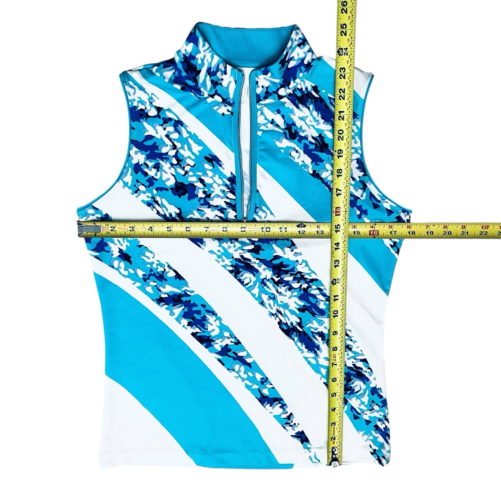 Tail Activewear Top Golf Tennis Blue White Abstract Print Mock Neck 3/4 Zip Sz S