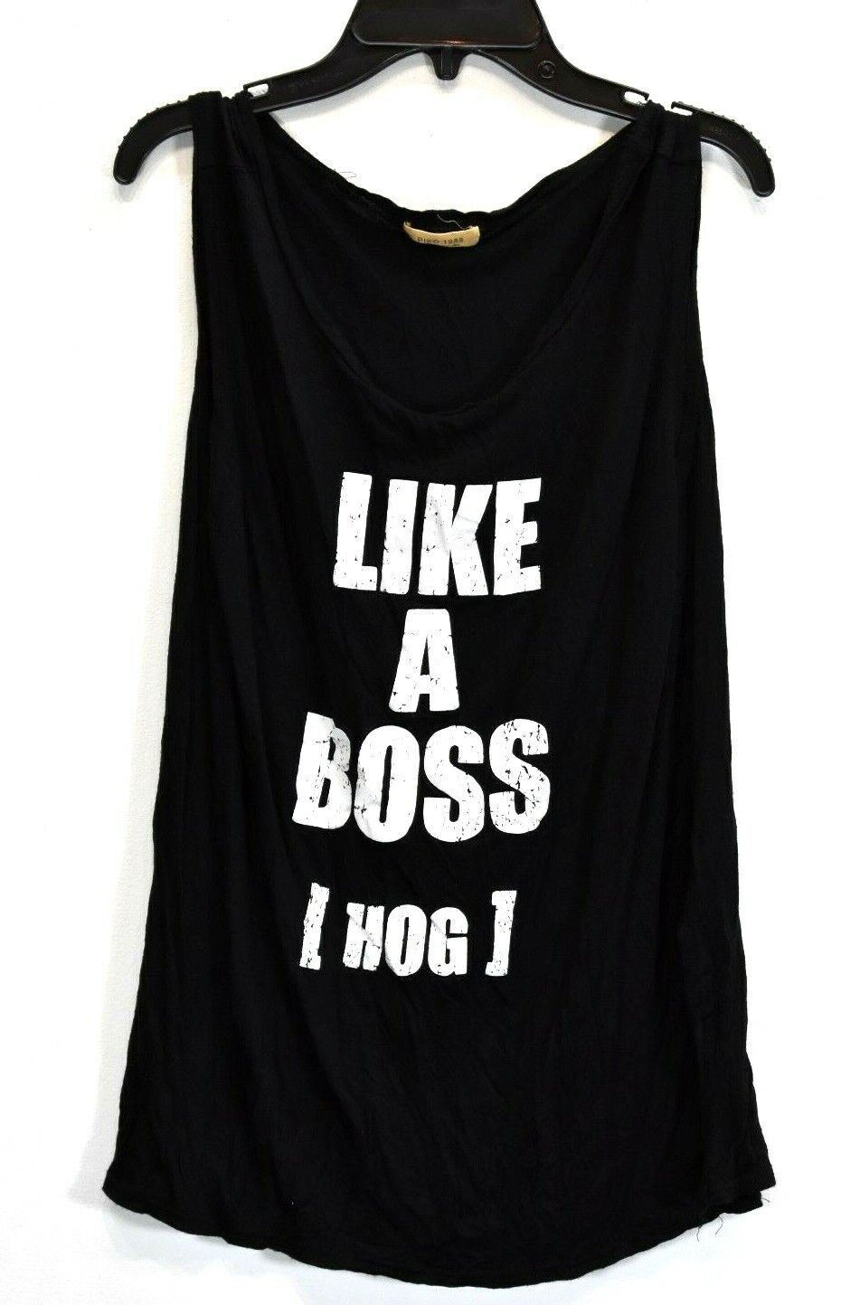 Piko 1988 Womens Black Sleeveless Scoop Neck Like A Boss [Hog] Bamboo Tank Top M