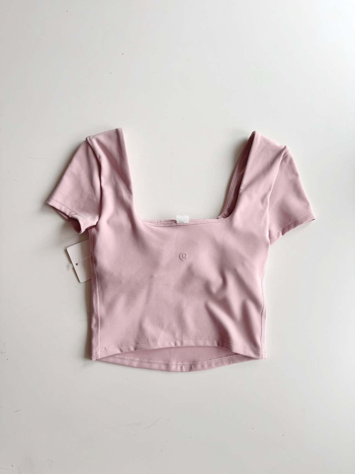 NWT LULULEMON Wunder Under Smooth Cover Pink Haze Square Neck T-Shirt, Size 0