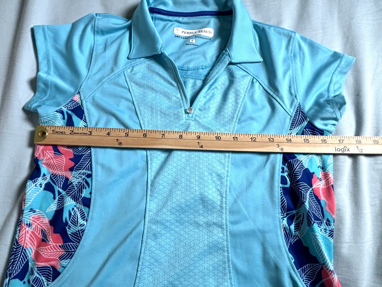 Pebble Beach Dry Luxe Performance Polo Top Size Small Turquoise Active Wear