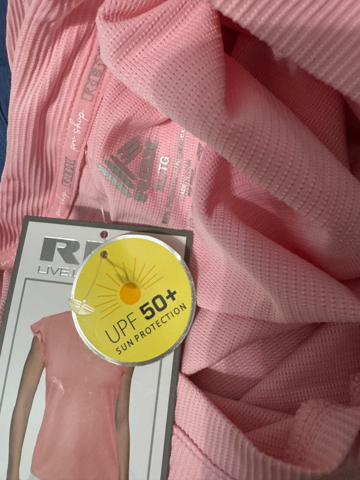 RBX Flutter Sleeve Split neck PINK Textured UPF 50+ Rib Top Women XLARGE NWT $48