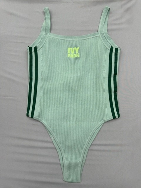 Adidas Ivy Park Women’s Sleeveless Bodysuit in Green Ribbed Stripes