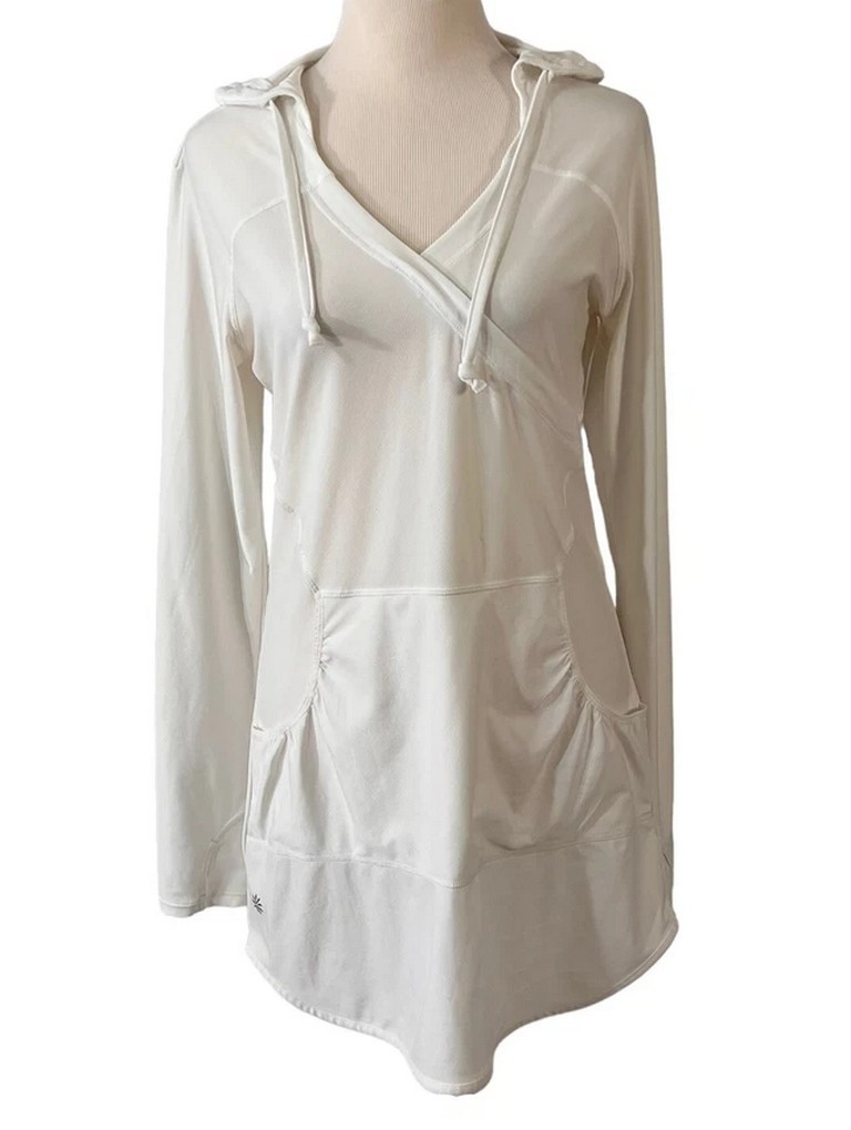 Athleta SMALL White Lightweight Wick It Wader Hoodie Swimsuit Cover Up