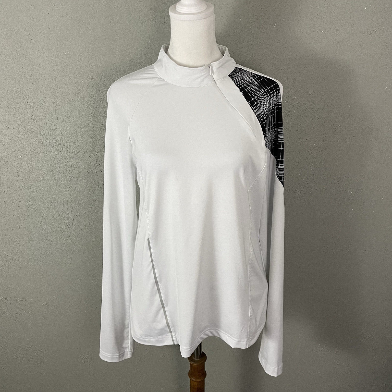 Nivo $88 Womens Golf Tennis 1/4 Zip Pullover Top Size M White Black Long Sleeve