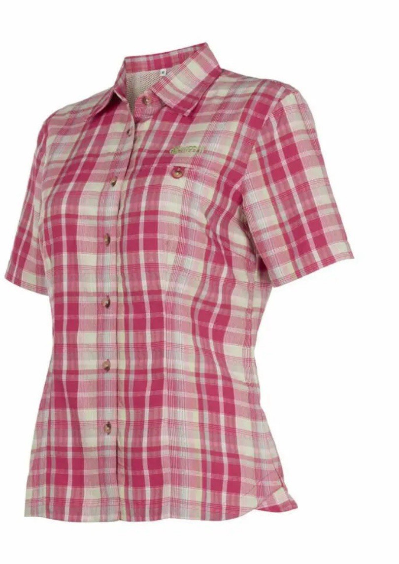 Keela Ladies Travel S/S Shirt Pink Check New Sz 12Uk CADS Active Wear Slim Fit