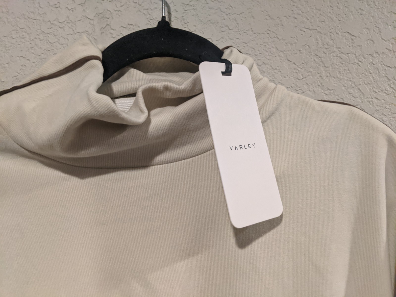 Varley Rona High Neck Midlayer Pullover Long Sleeve Cotton Beige Small NWT