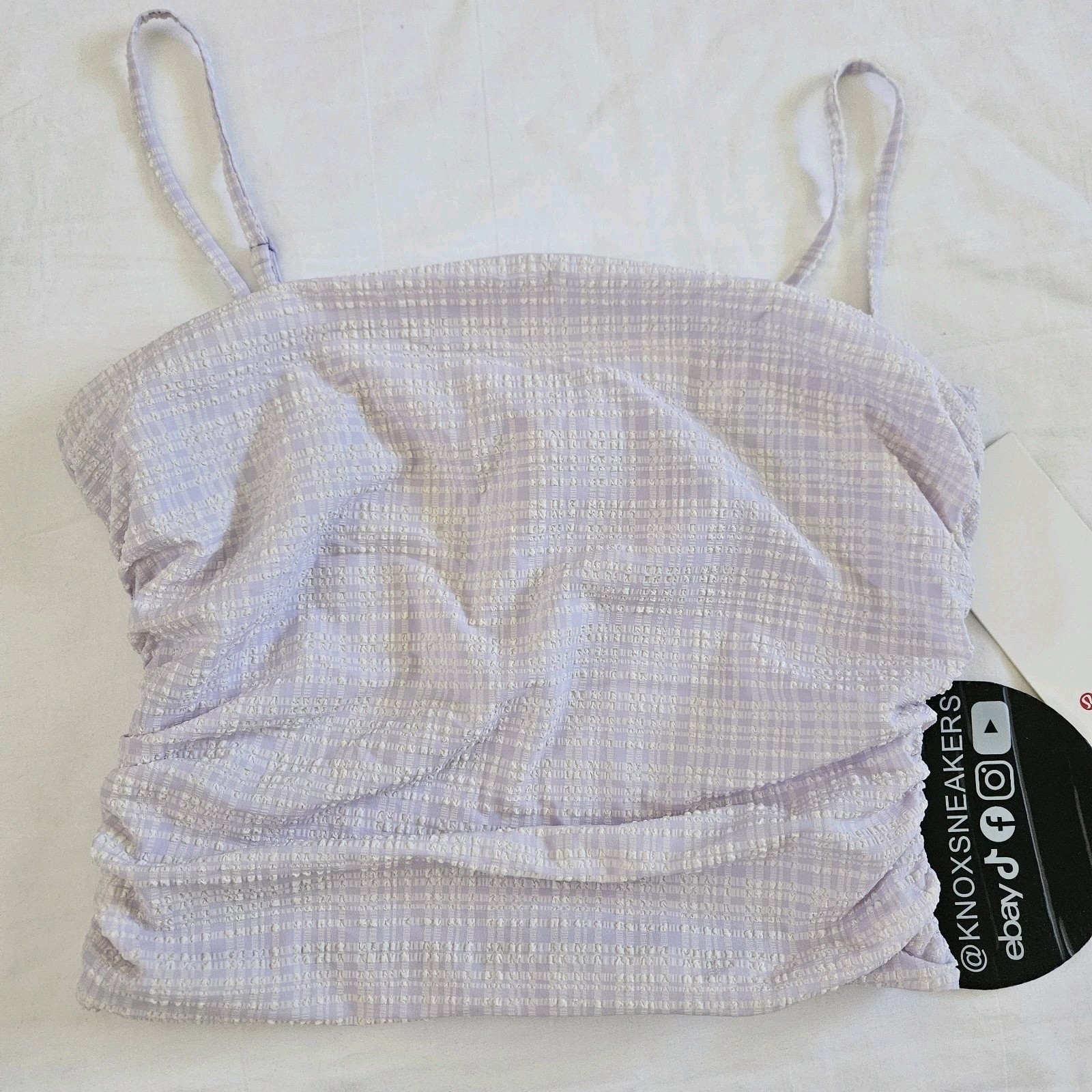 Lululemon Seersucker Check Strappy Tank Top BCCF Purple White Women’s Size M