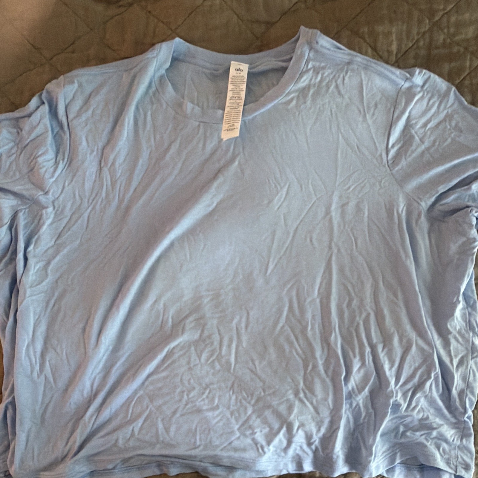 Alo Yoga Women’s Blue Crew Neck Short Sleeve Stretch T-Shirt, Size L