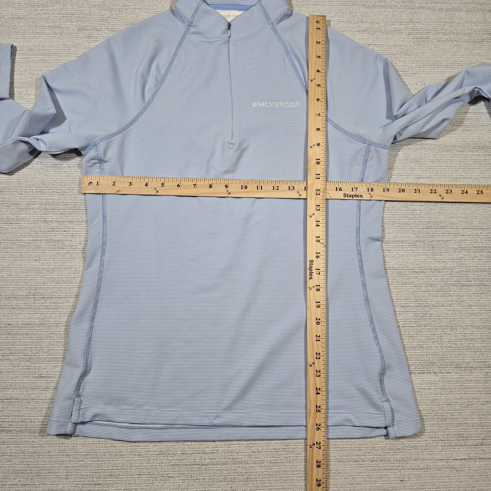 Peter Millar Raglan Perth 1/4 Zip Performance Womens L Blue Stripe UPF50+ Logo