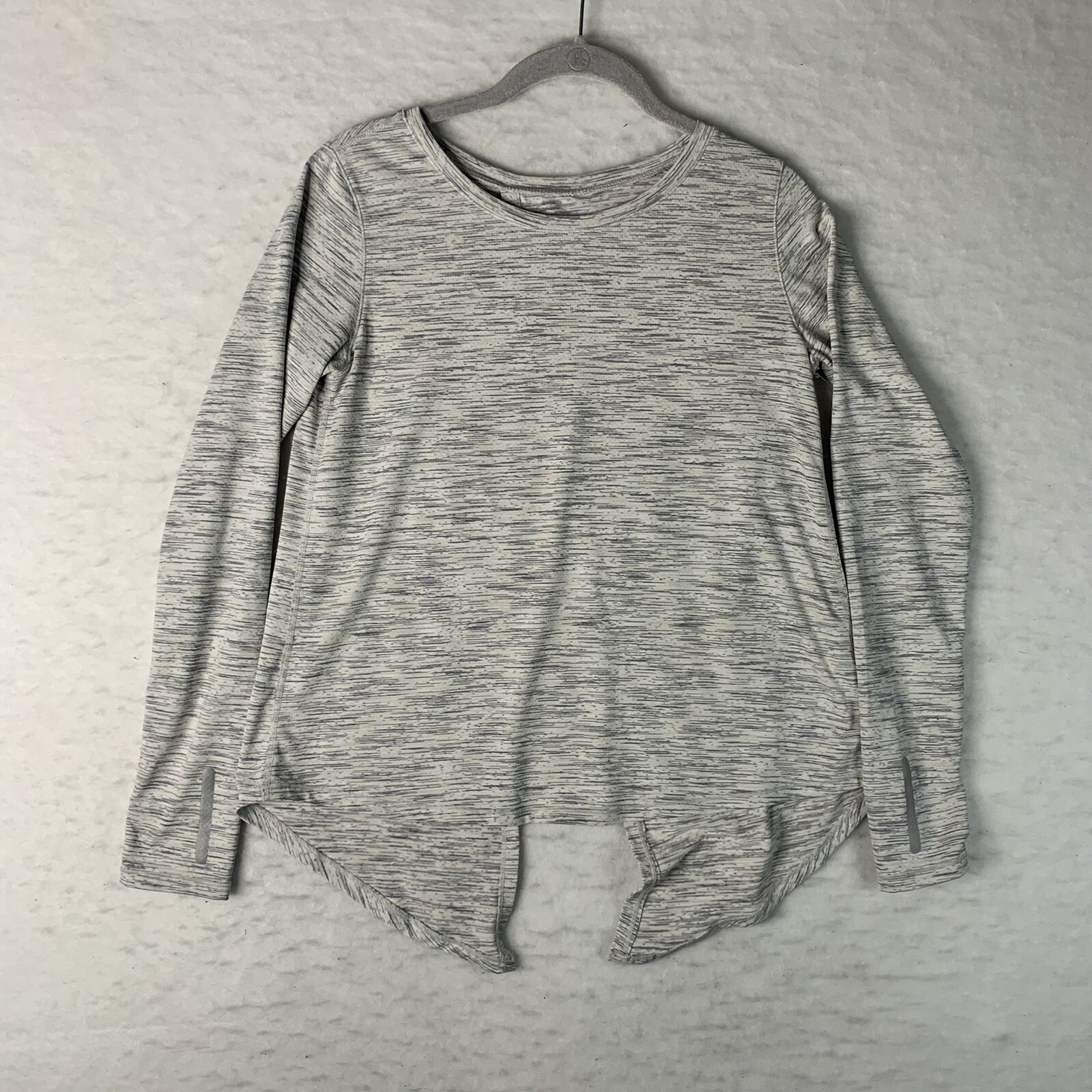 ZYIA Active Light Gray Split Back Long Sleeve Tee Workout Top Size Medium