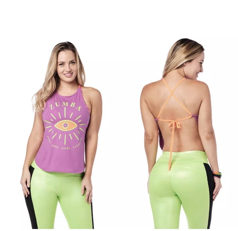 Zumba Women’s Graphic Open Back Tank Adult Size Small Purple