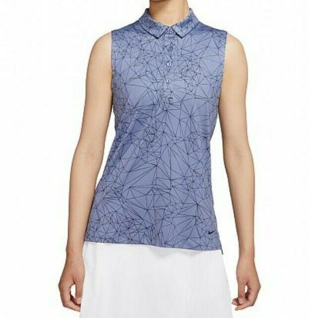Nike Golf Printed Fairway Sleeveless Women Polo Top Dri-Fit Blue CK5831 Medium
