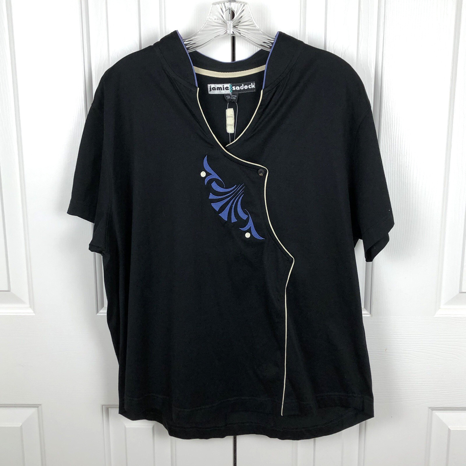 Jamie Sadock Womens Top XL Black Short Sleeves Cotton Golf New with Tags