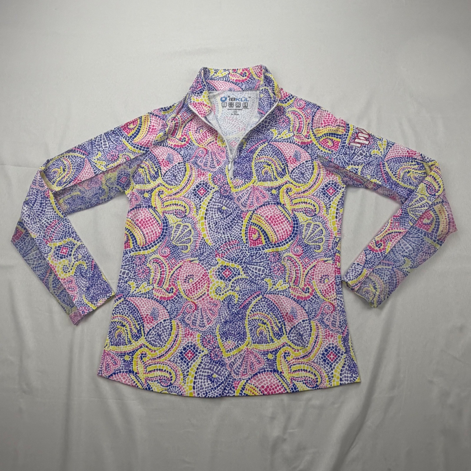 IBKUL Sun Shirt Women XS Pink Mosaic Paisley UPF 50+ IceFil Quarter Zip w/Logo