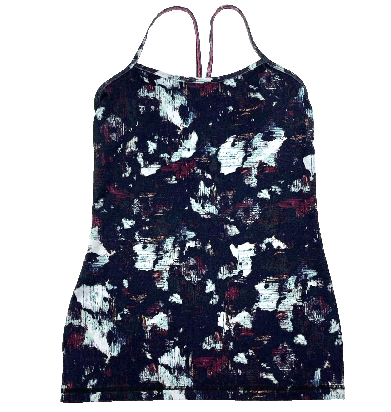 Lululemon Power Y Tank Black Cami Static Blossom Yoga Stretch Racerback Womens 6