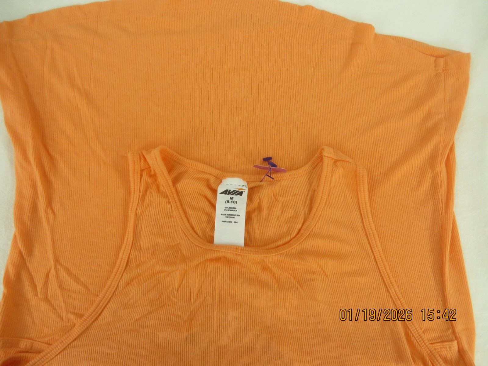 AVIA SZ M (8-10) Rayon/Spand NWOT Peach Ruched Back Soft Active Tank Top Shirt