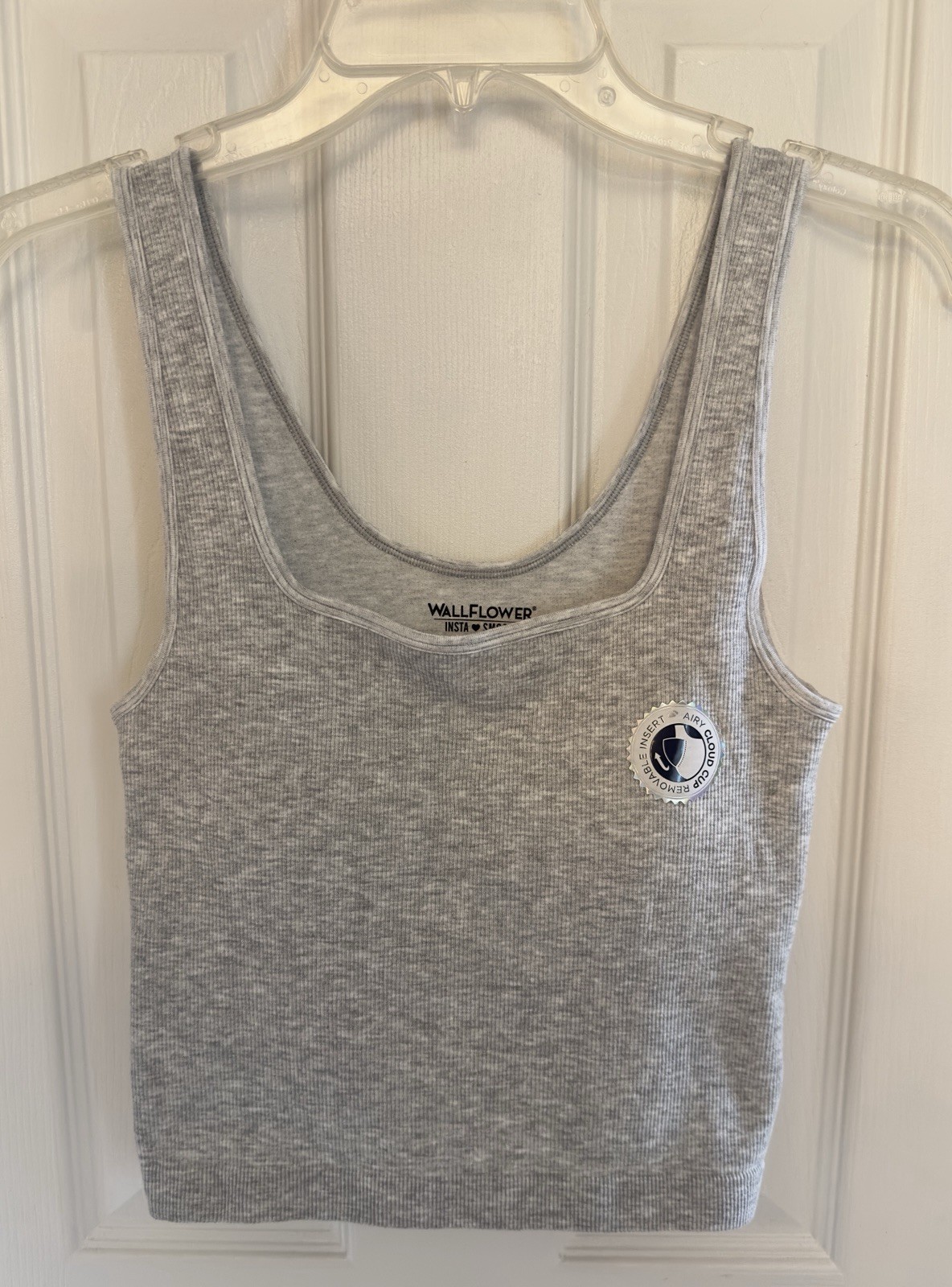 Wallflower Insta Smooth Gray Cropped Tank Women’s L Scoop Neck Slim Stretch Knit