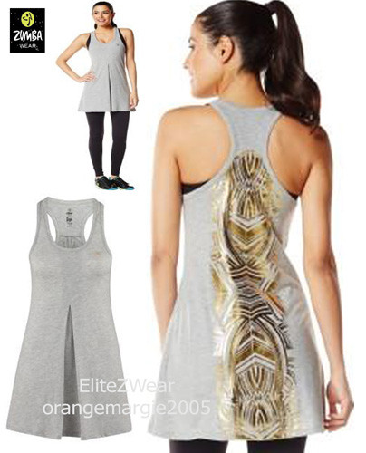 ZUMBA Aztec Tunic Tank Tee Top-Gold Foil Metallic RARE & SIMPLE GORGEOUS!! S,M,L